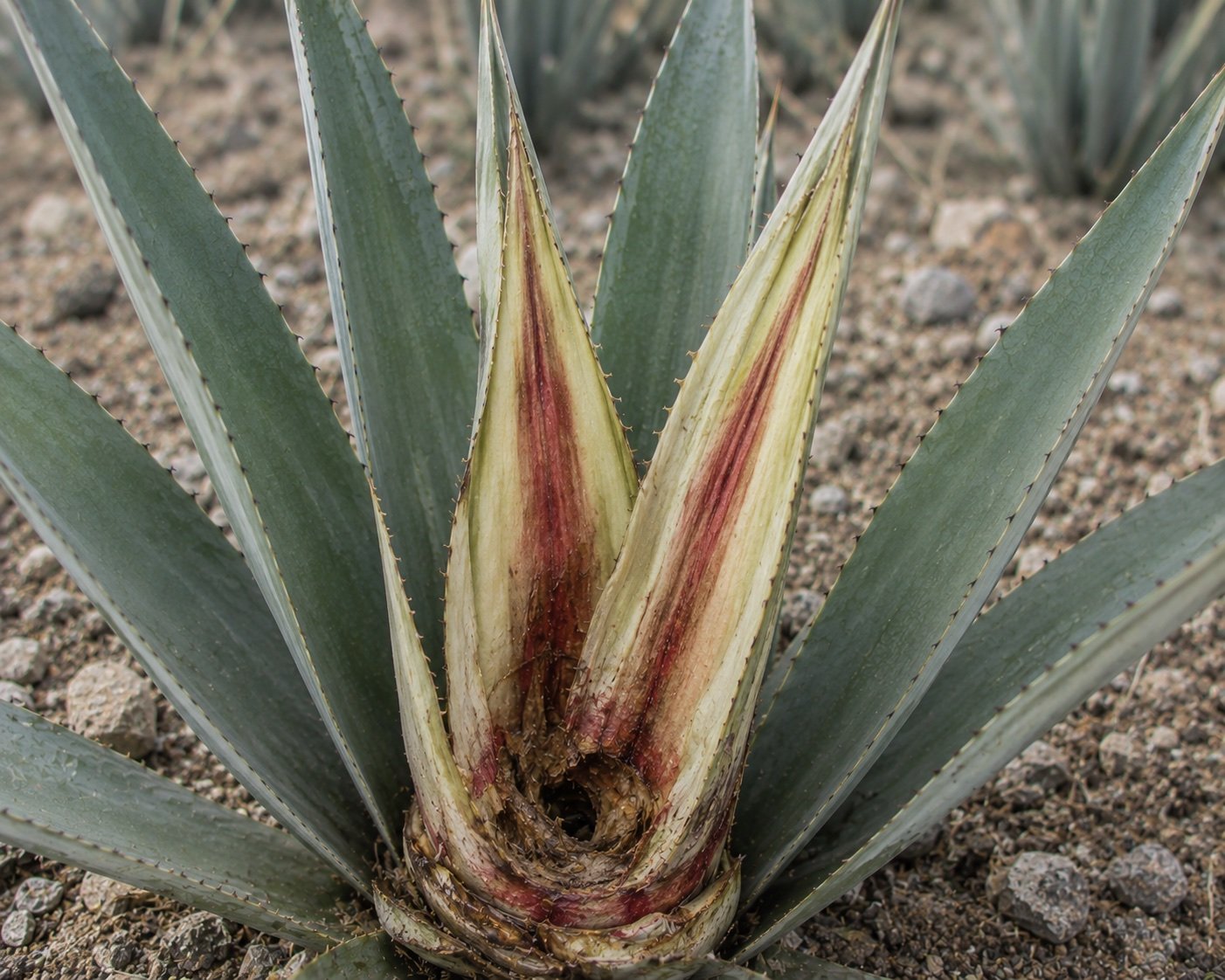 Cogollo de agave con anillo rojo: banda rojiza en el tejido interno