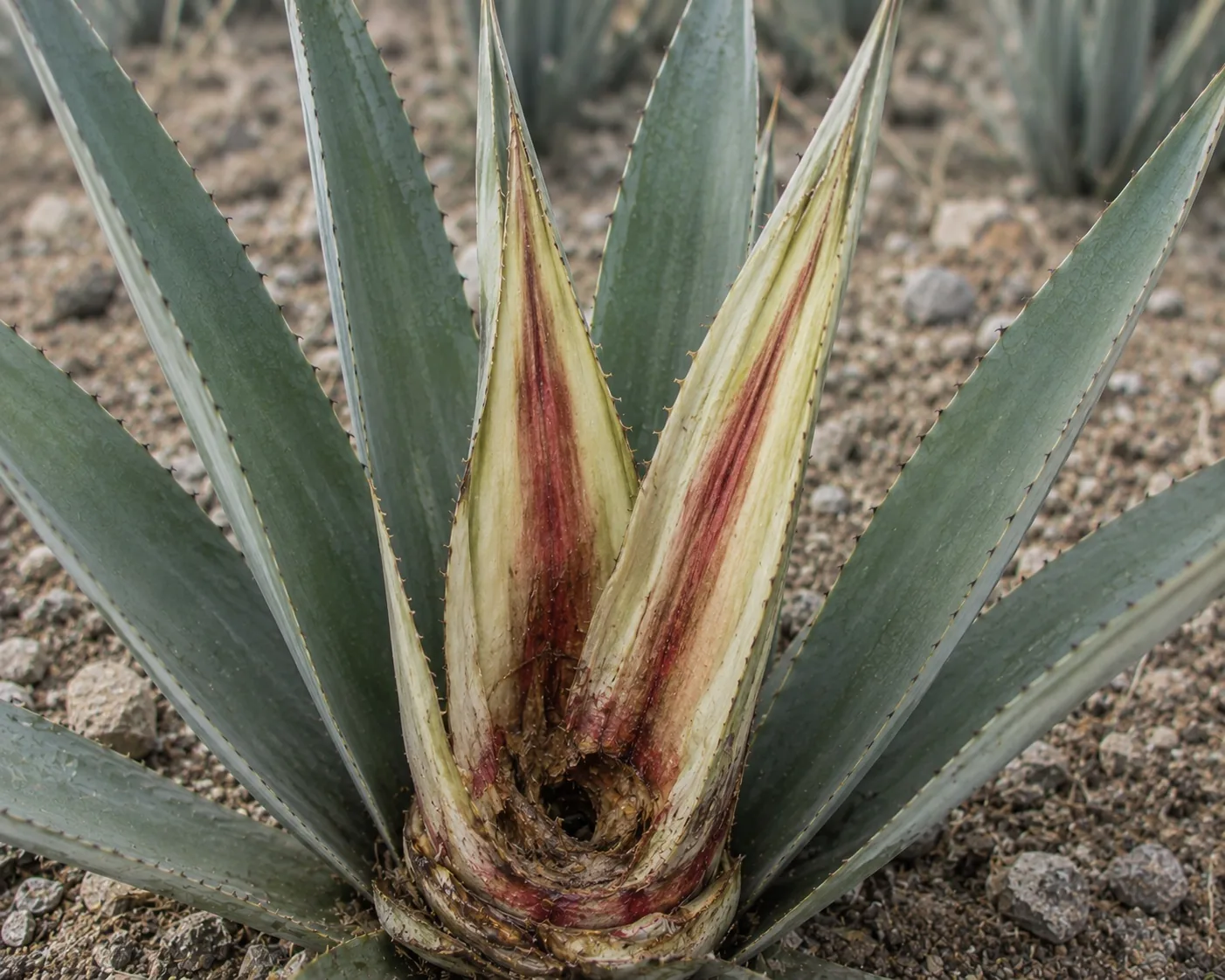 Cogollo de agave con anillo rojo: banda rojiza en el tejido interno